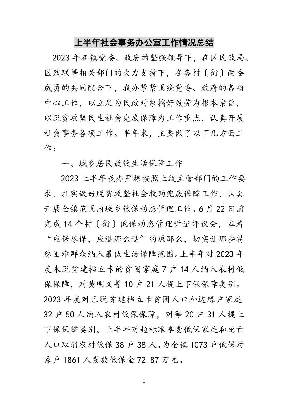 2023年上半年社会事务办公室工作情况总结范文.doc_第1页