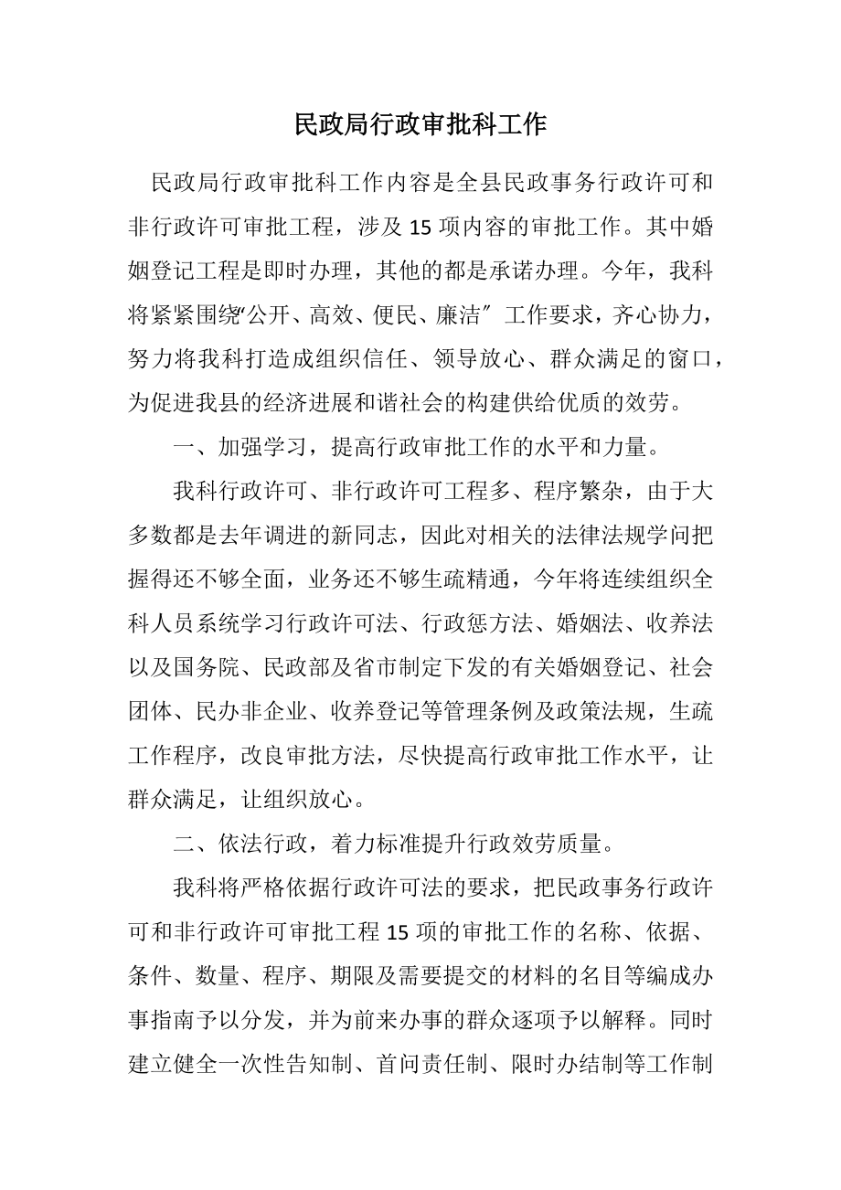 2023年民政局行政审批科工作计划.docx_第1页