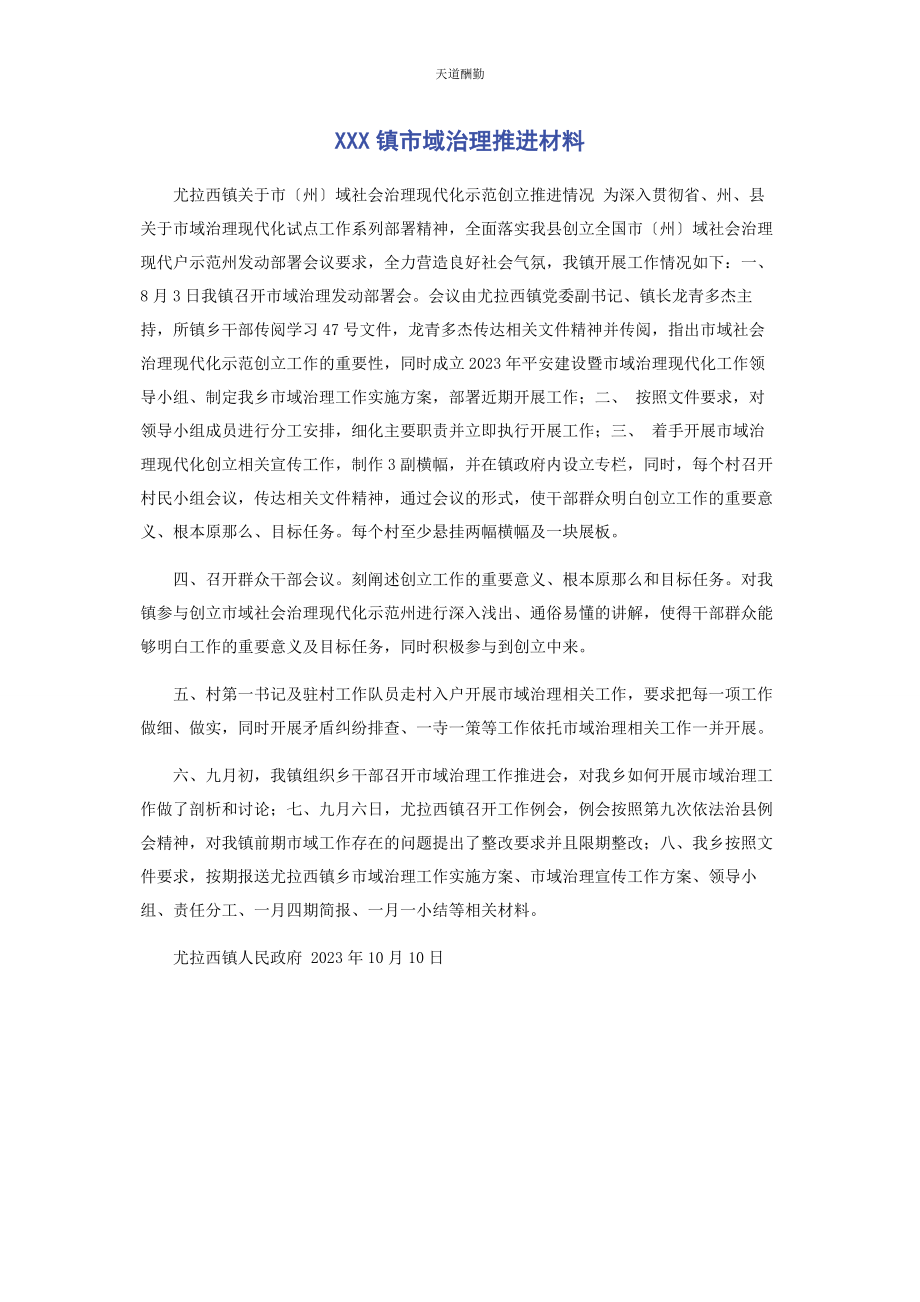 2023年xxx镇市域治理推进材料.docx_第1页