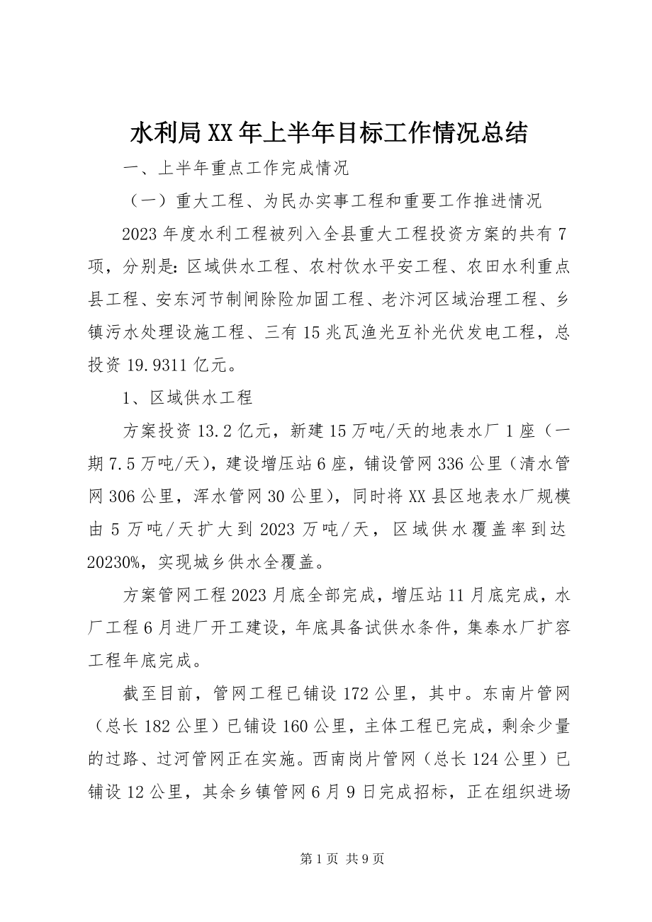 2023年水利局上半年目标工作情况总结.docx_第1页