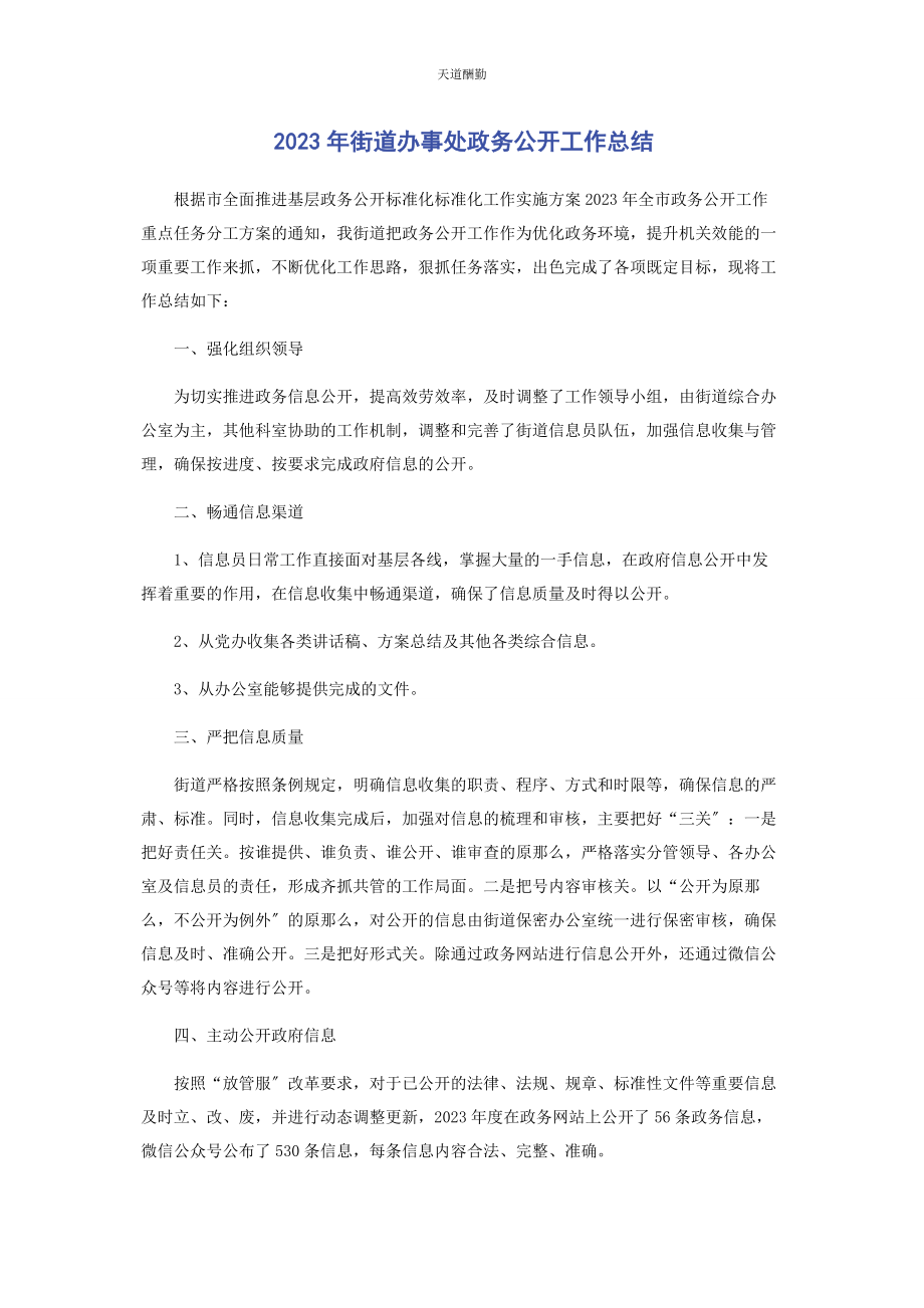 2023年街道办事处政务公开工作总结范文.docx_第1页