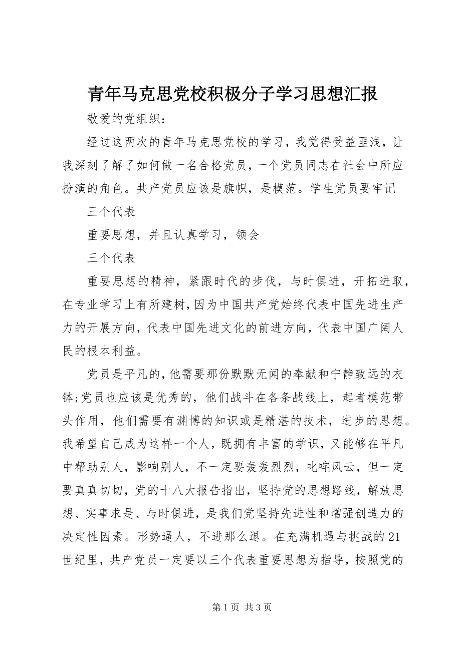 2023年青年马克思党校积极分子学习思想汇报.docx_第1页