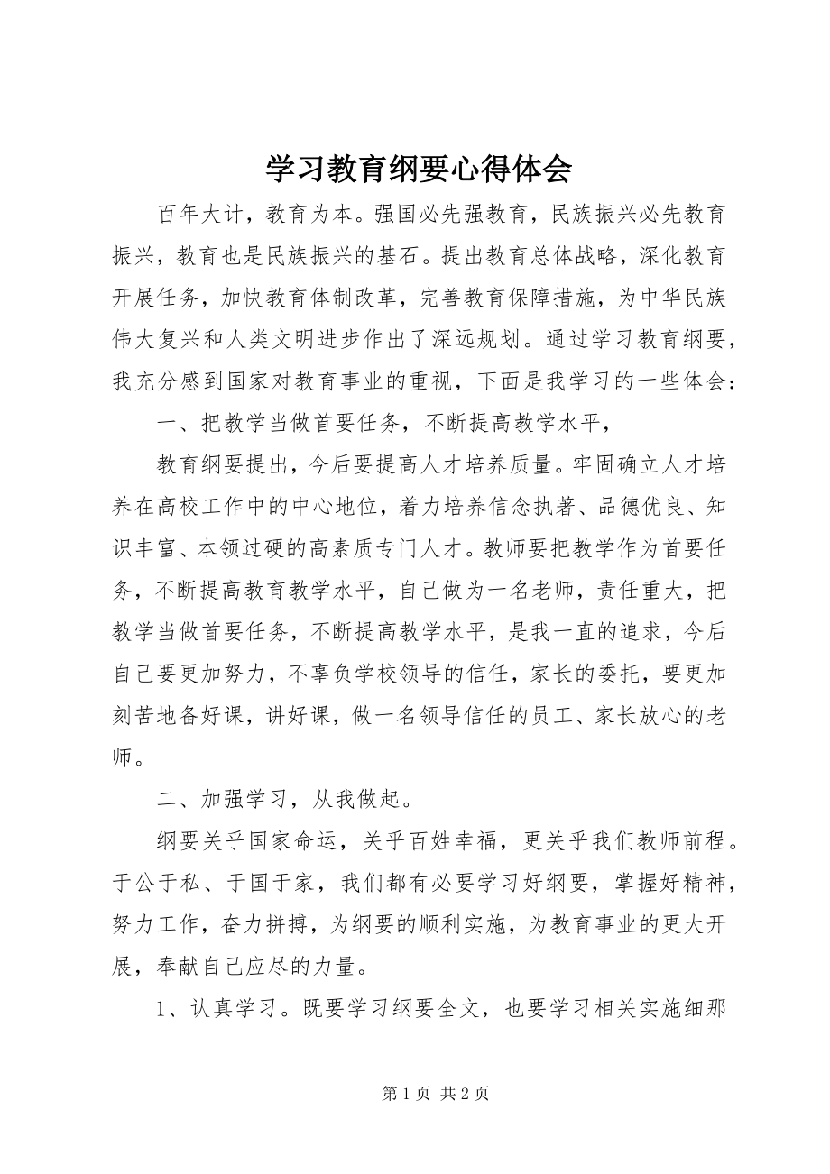 2023年学习《教育纲要》心得体会.docx_第1页