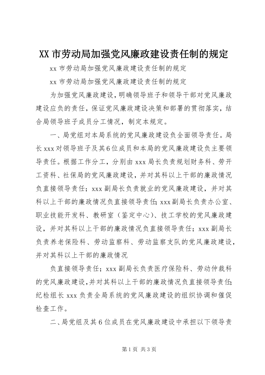 2023年XX市劳动局加强党风廉政建设责任制的规.docx_第1页