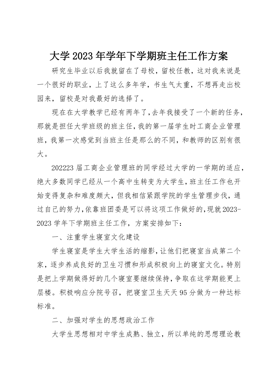 2023年大学某年学年下学期班主任工作计划.docx_第1页