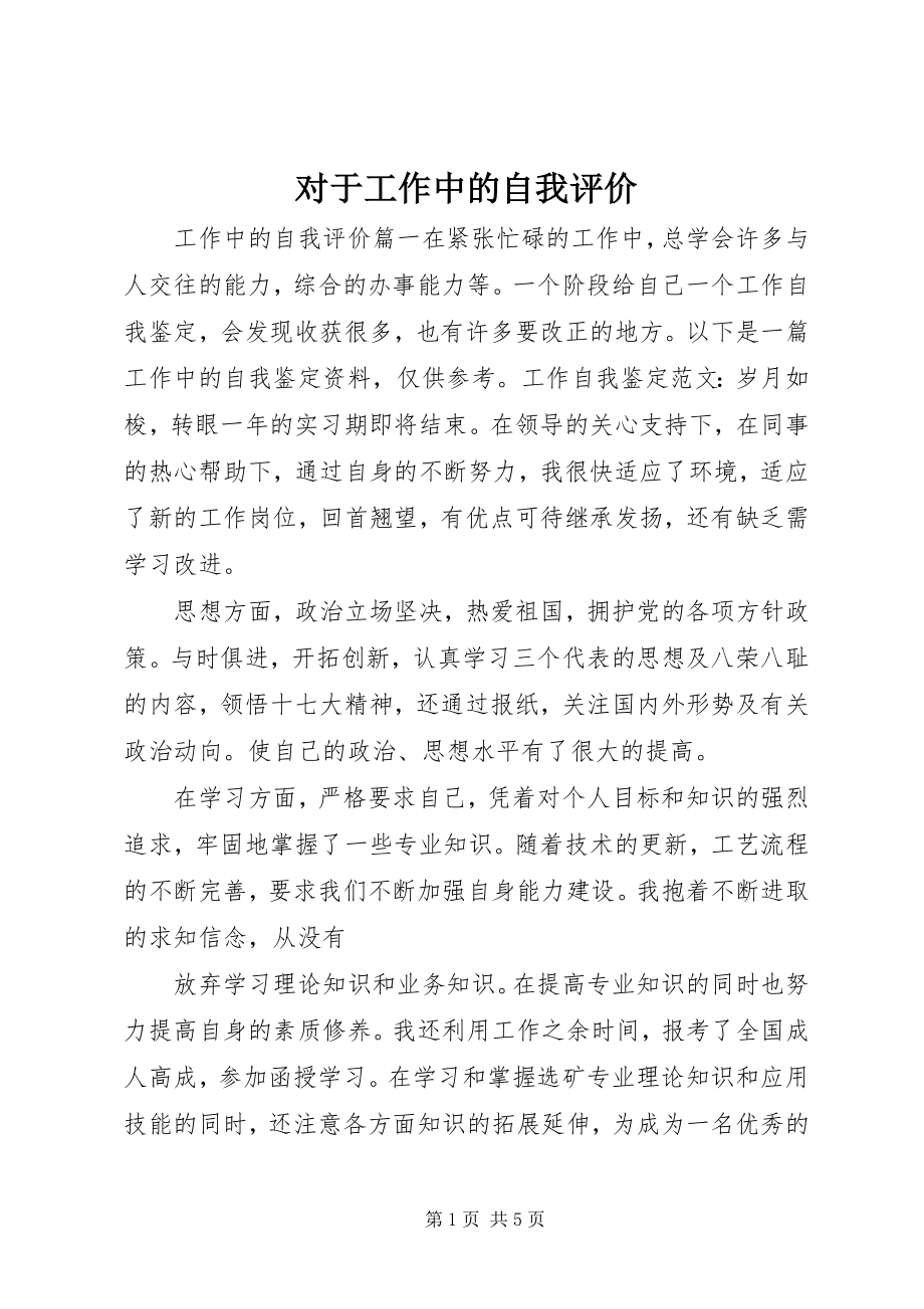 2023年对于工作中的自我评价.docx_第1页