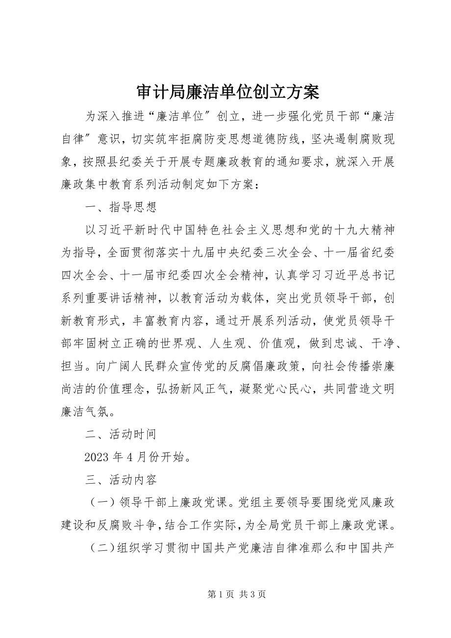 2023年审计局廉洁单位创建方案.docx_第1页