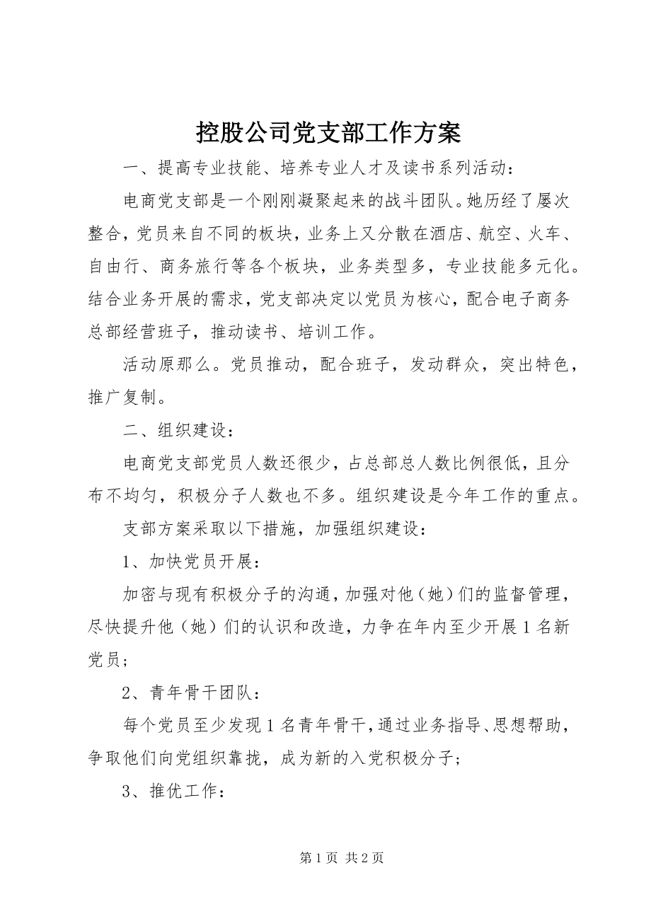 2023年控股公司党支部工作计划.docx_第1页