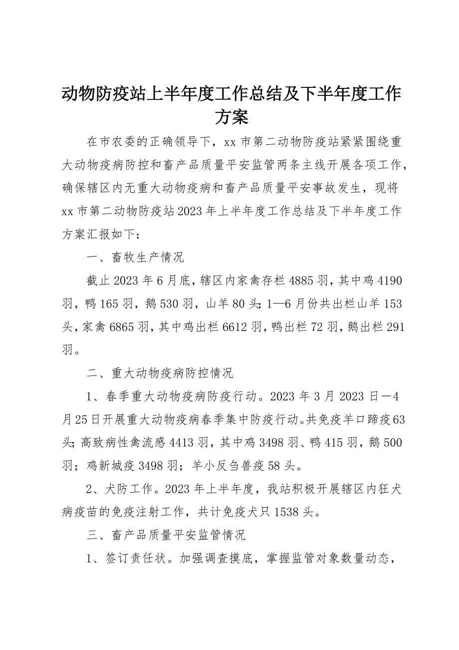 2023年动物防疫站上半年度工作总结及下半年度工作计划.docx_第1页