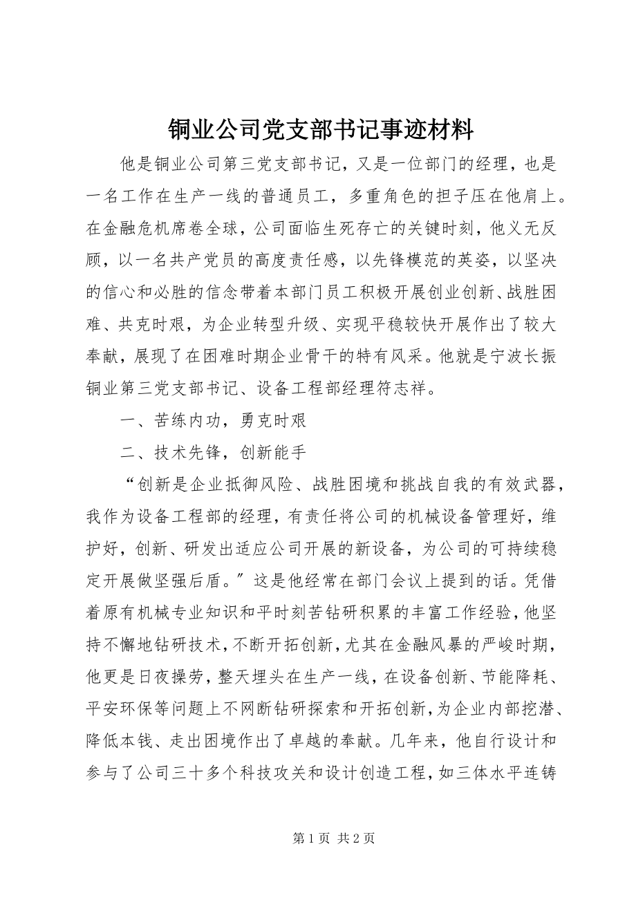 2023年铜业公司党支部书记事迹材料.docx_第1页