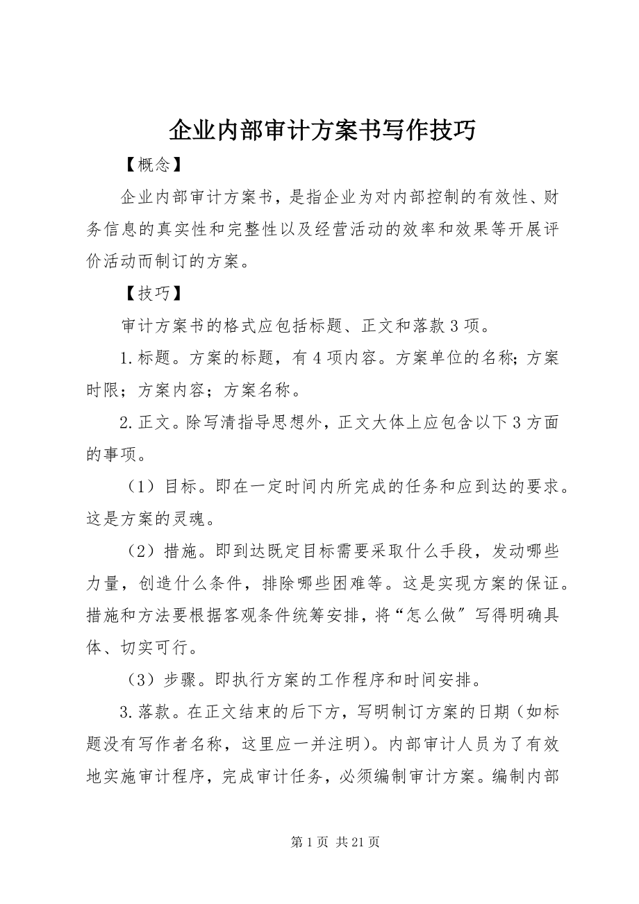 2023年企业内部审计计划书写作技巧.docx_第1页