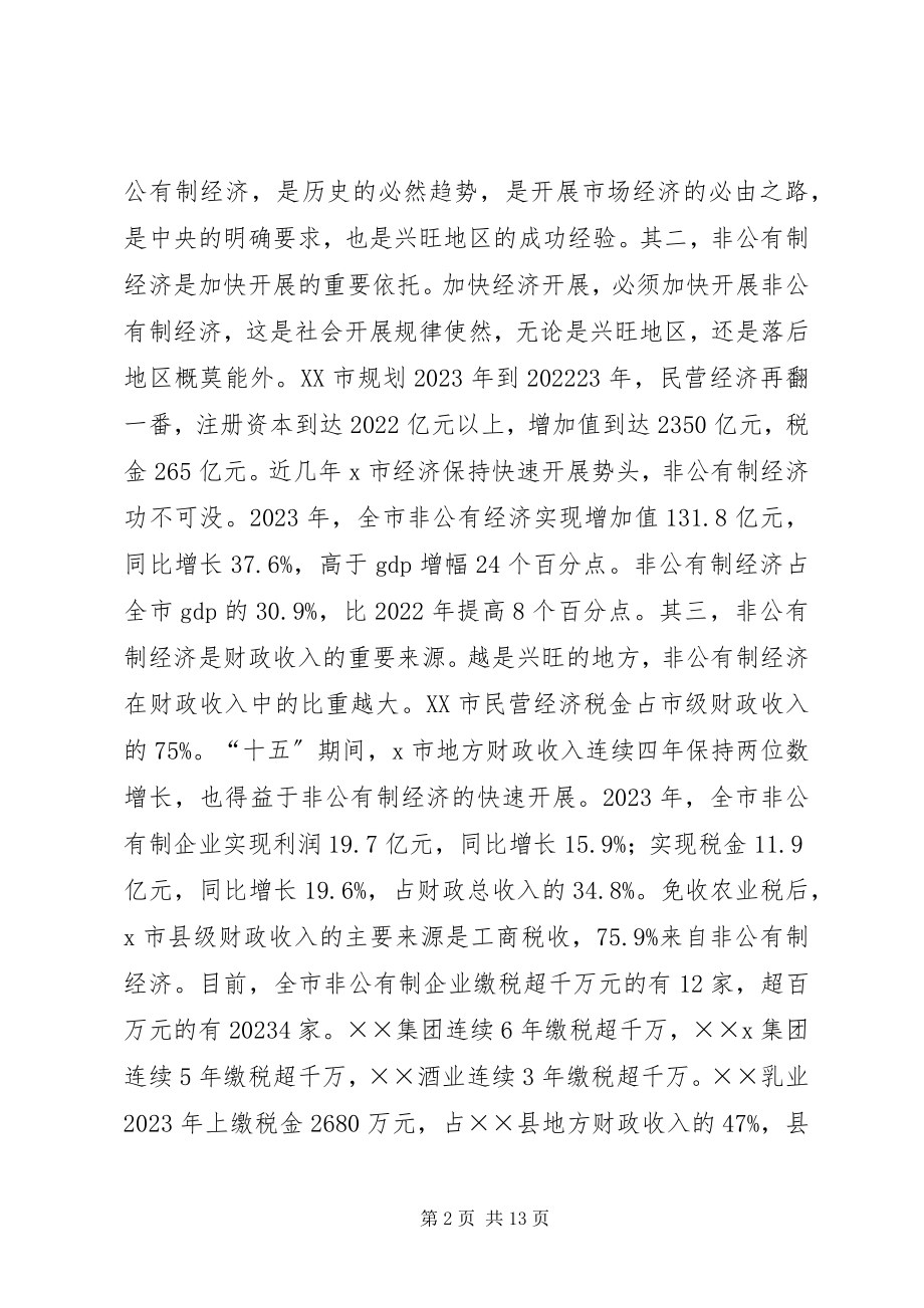 2023年在发展非公有制经济工作会议上的致辞.docx_第2页