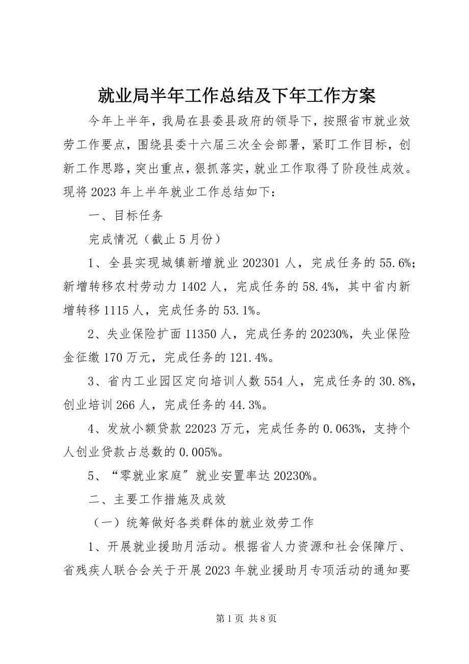 2023年就业局半工作总结及下工作计划.docx_第1页