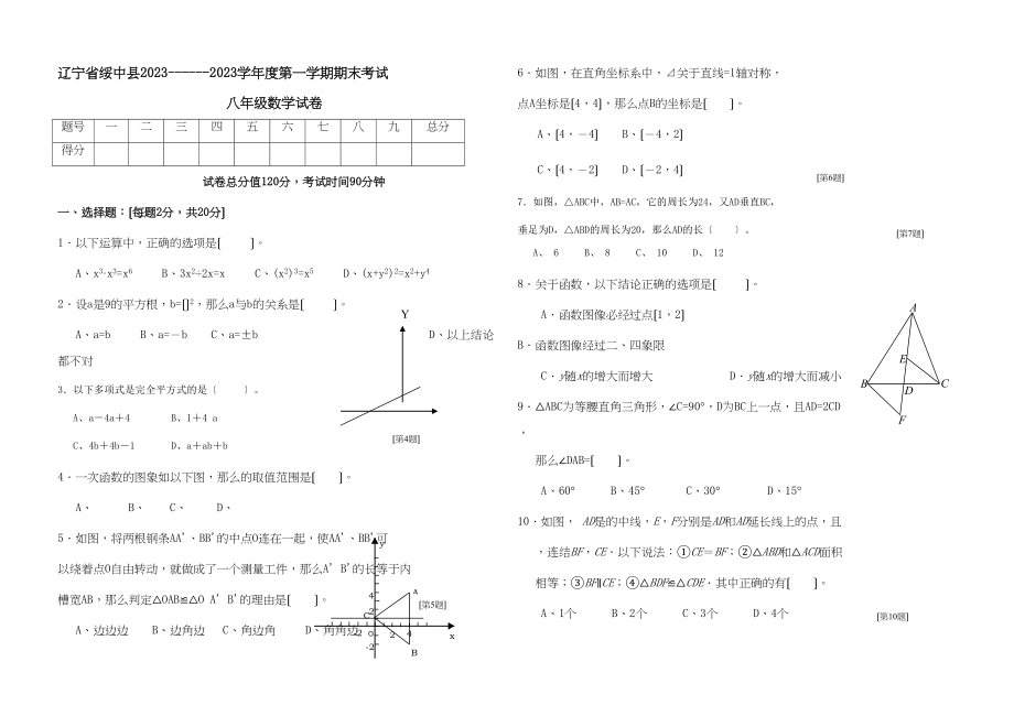 2023年辽宁绥中0910八年级上期中考试试卷.docx_第1页