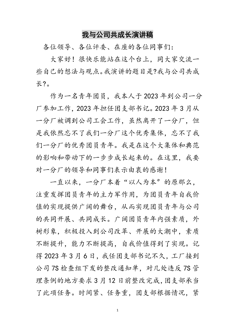 2023年我与公司共成长演讲稿范文.doc_第1页