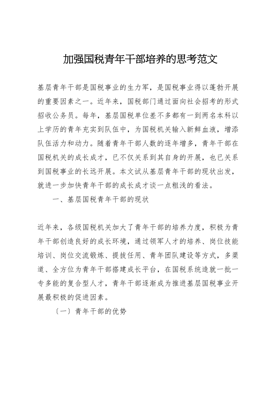 2023年加强国税青年干部培养的思考范文.doc_第1页