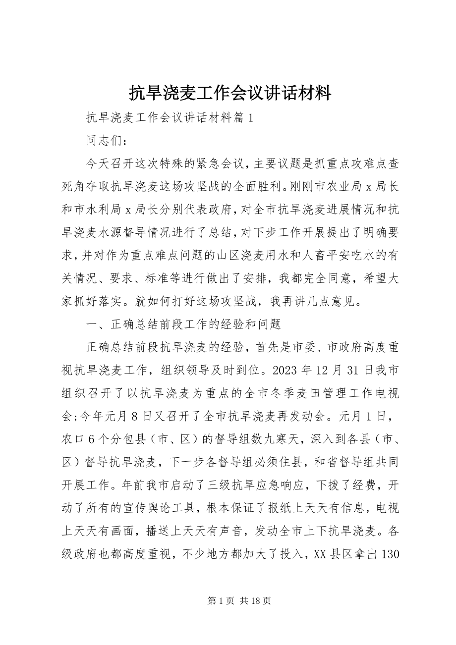 2023年抗旱浇麦工作会议致辞材料.docx_第1页