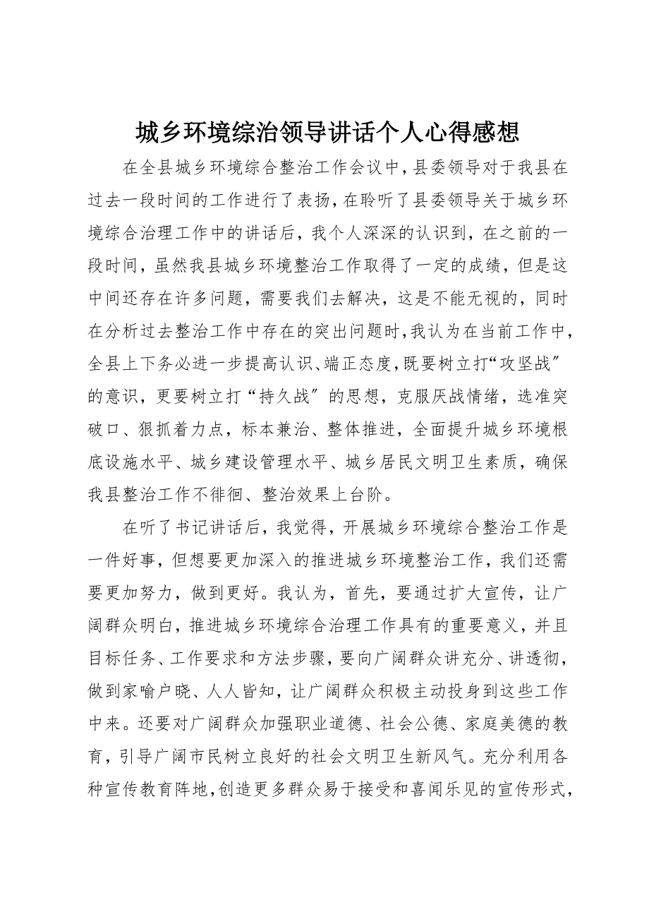 2023年城乡环境综治领导致辞个人心得感想.docx_第1页