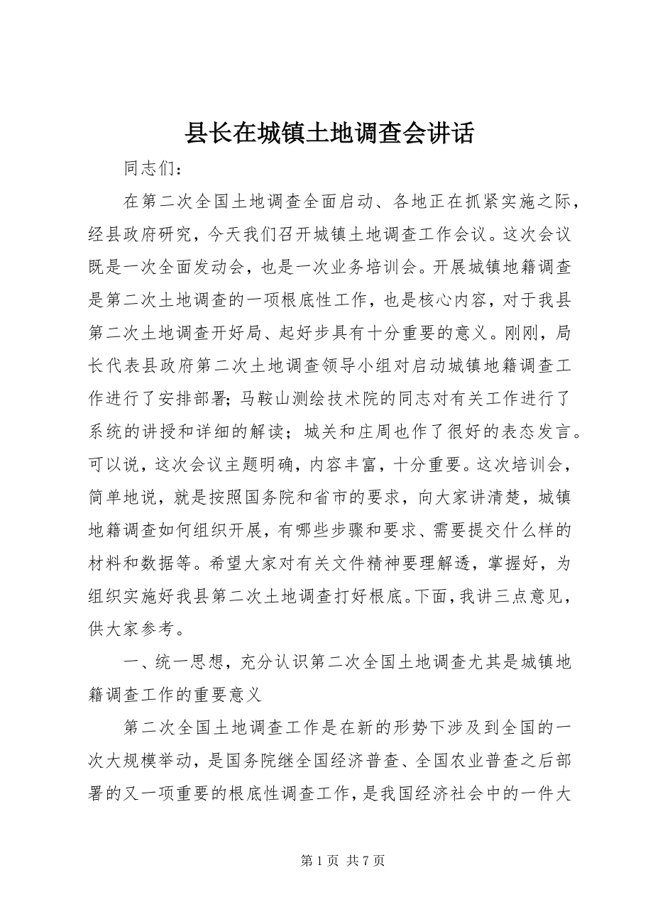 2023年县长在城镇土地调查会致辞.docx_第1页