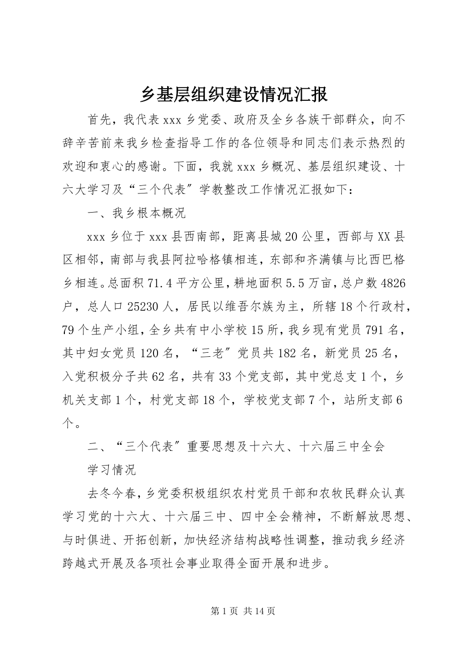 2023年乡基层组织建设情况汇报.docx_第1页