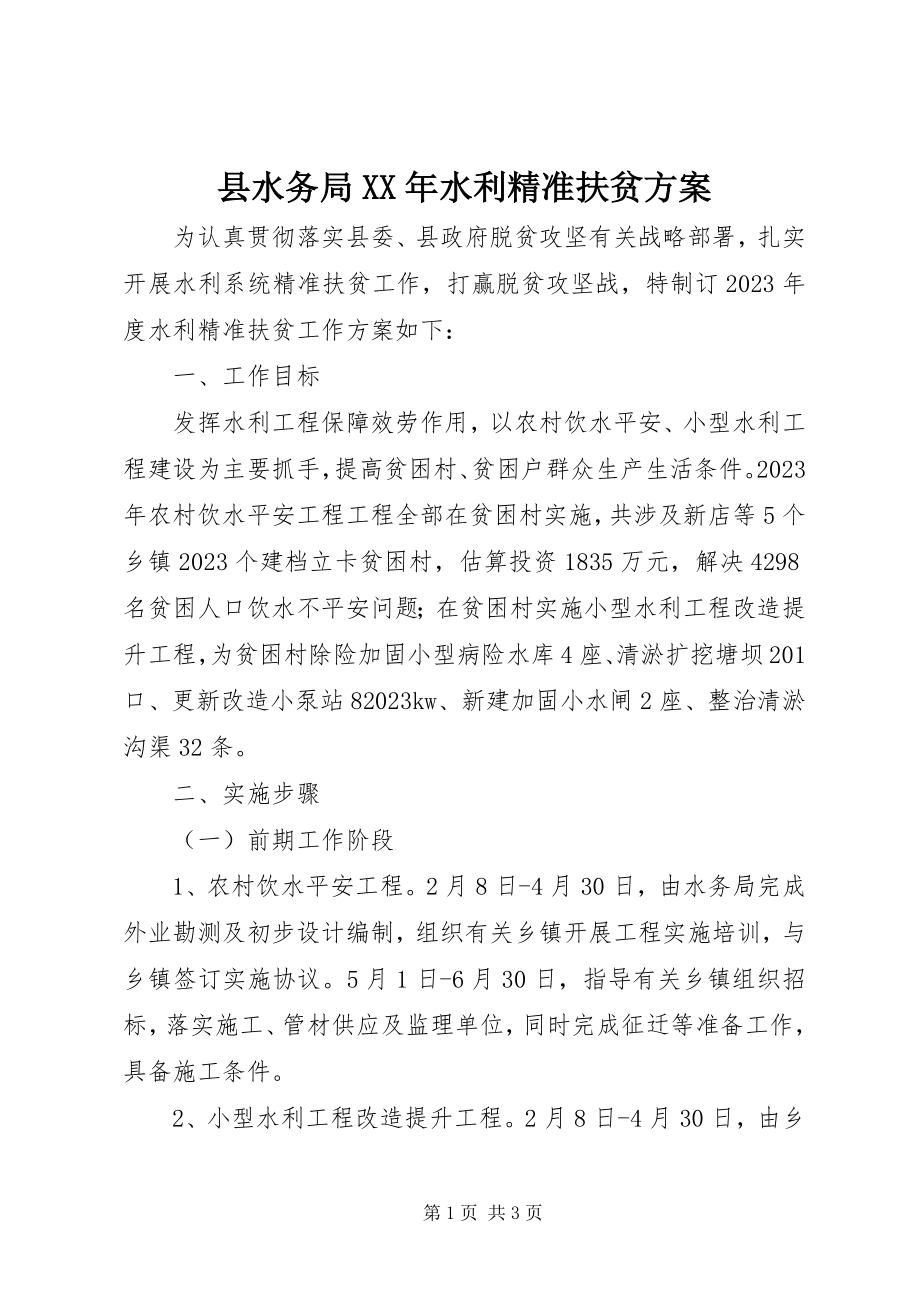 2023年县水务局水利精准扶贫计划.docx_第1页