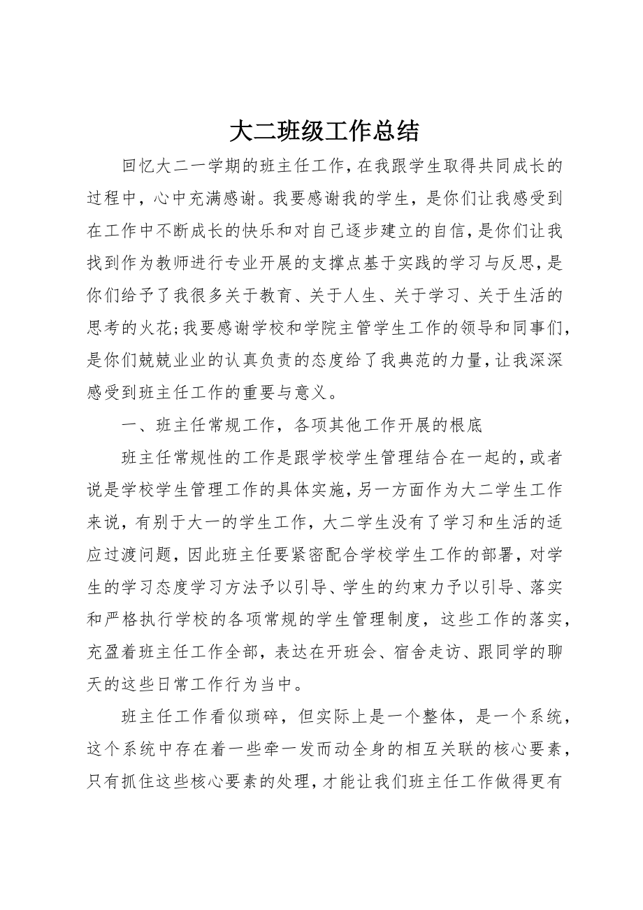 2023年大二班级工作总结.docx_第1页