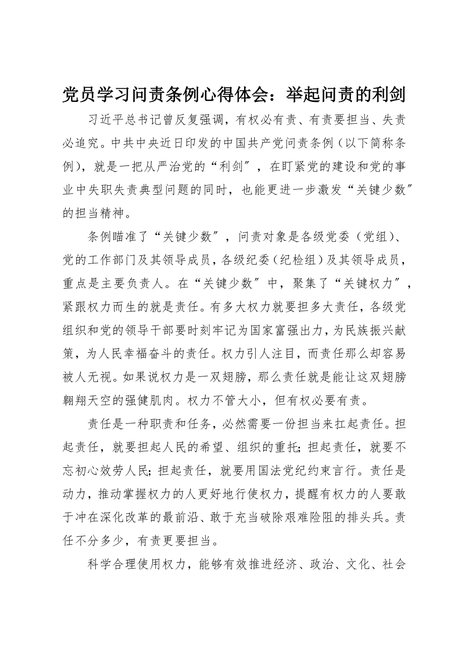 2023年党员学习《问责条例》心得体会举起问责的利剑.docx_第1页