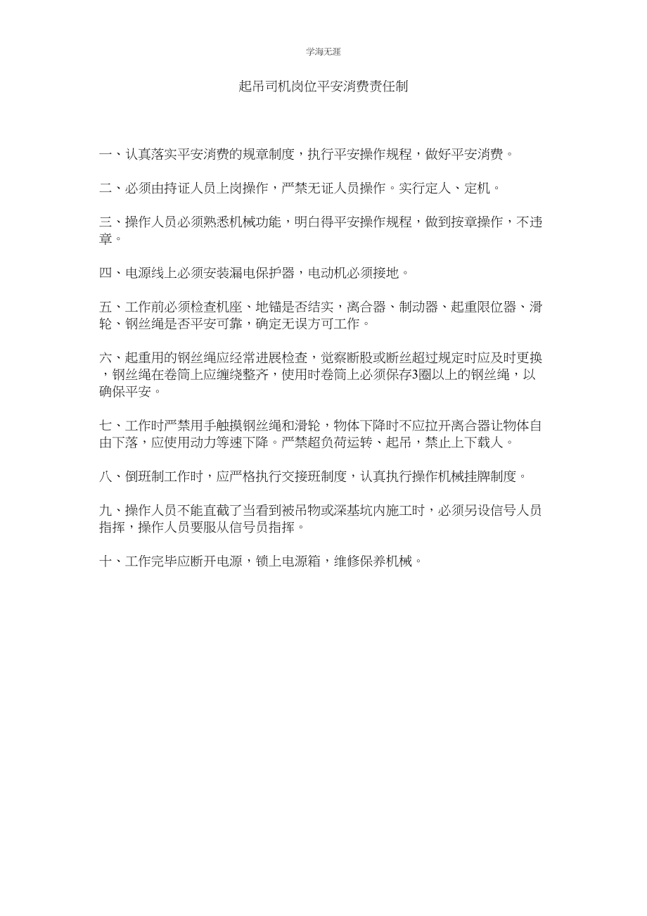 2023年起吊司机岗位安全生产责任制.docx_第1页