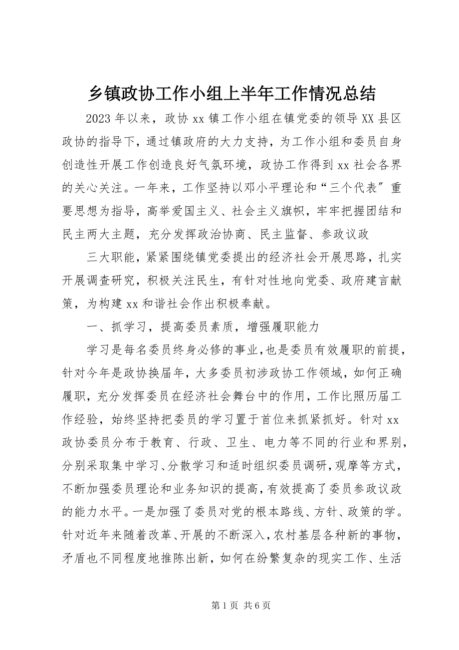 2023年乡镇政协工作小组上半年工作情况总结.docx_第1页