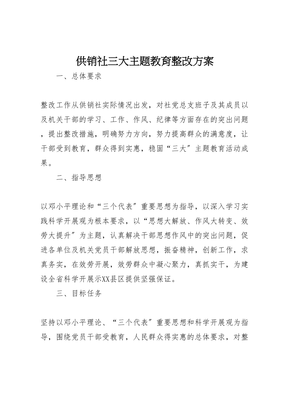 2023年供销社三大主题教育整改方案.doc_第1页