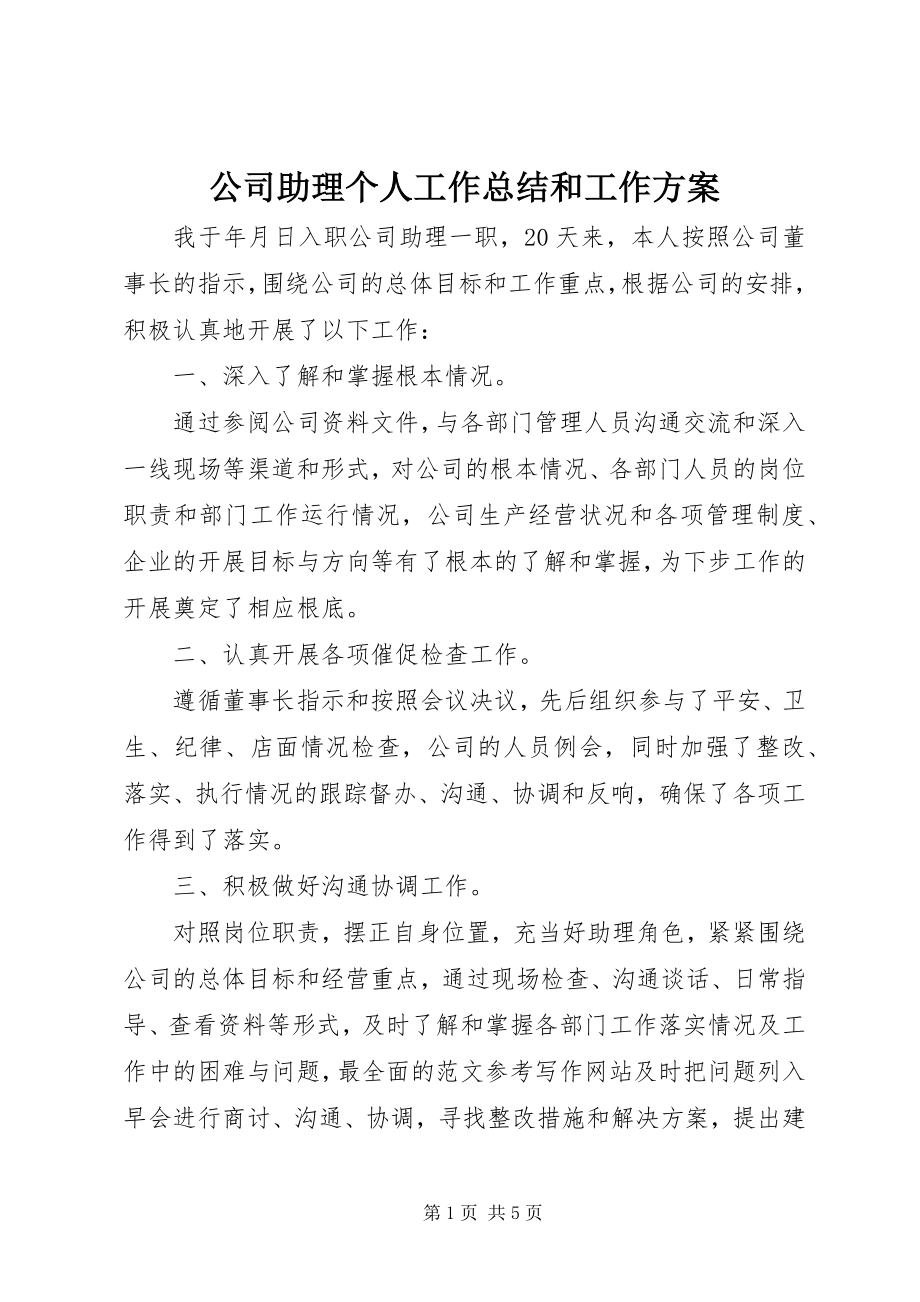 2023年公司助理个人工作总结和工作计划.docx_第1页