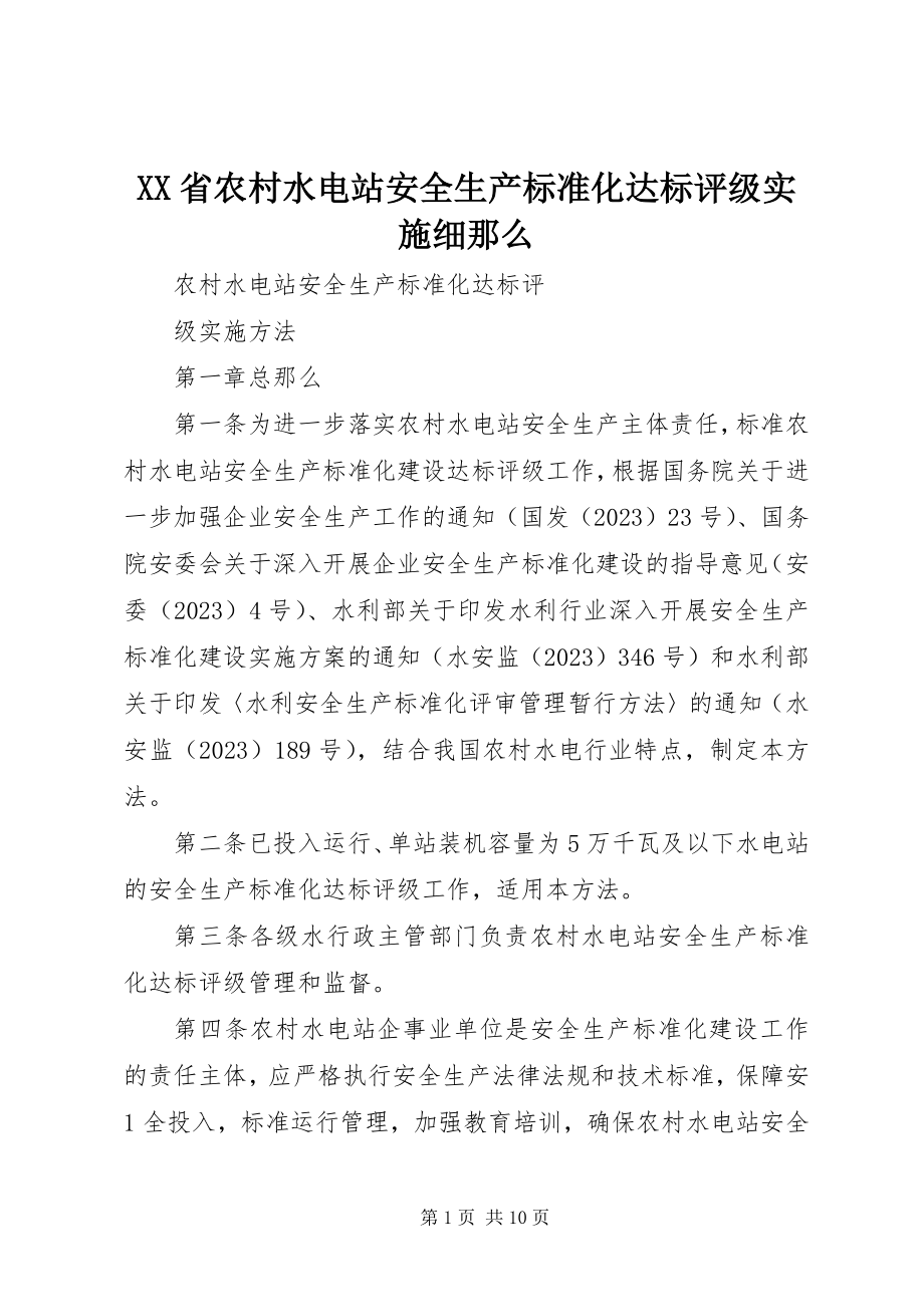 2023年XX省农村水电站安全生产标准化达标评级实施细则.docx_第1页