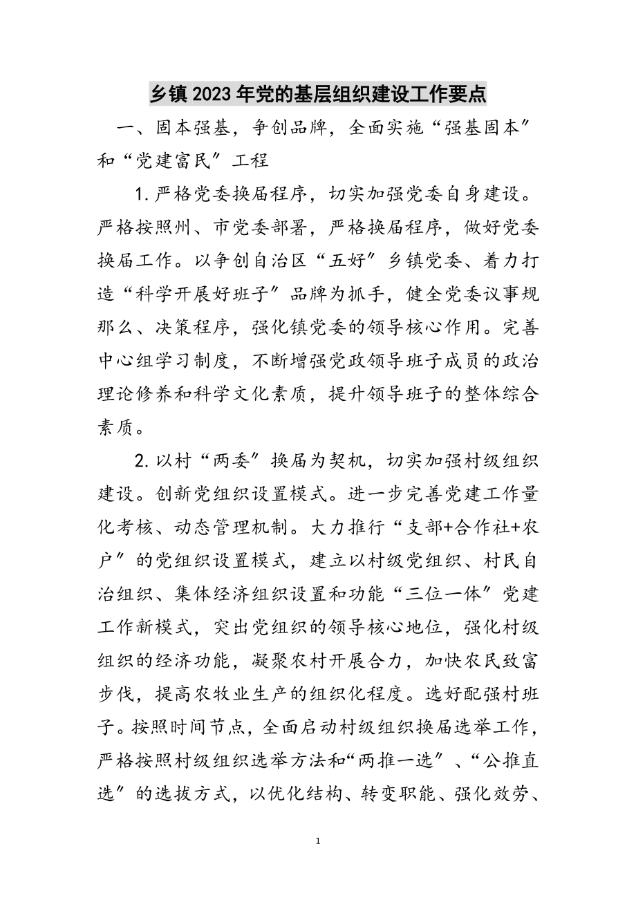 2023年乡镇年党的基层组织建设工作要点范文.doc_第1页