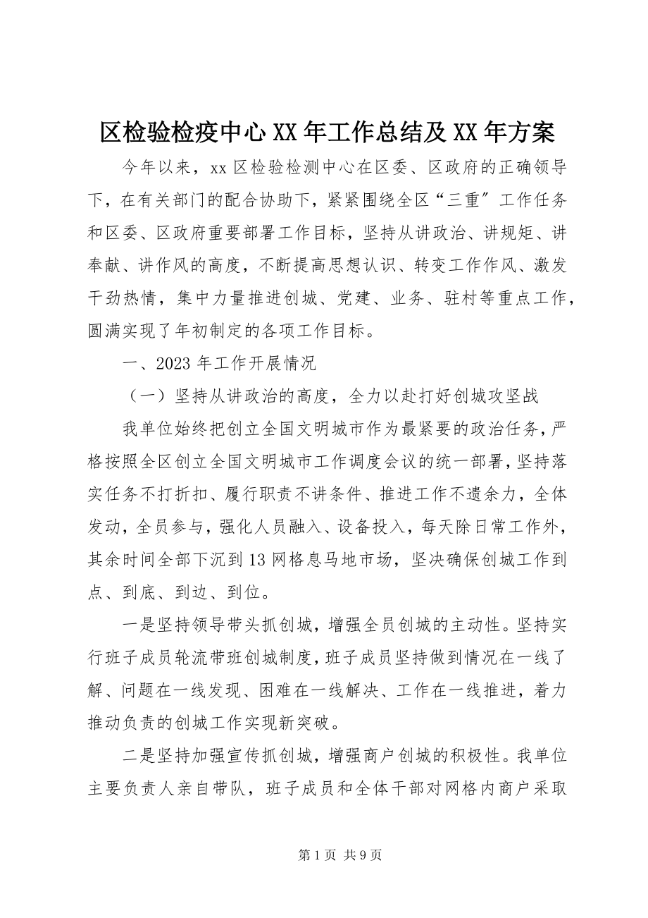 2023年区检验检疫中心工作总结及计划.docx_第1页