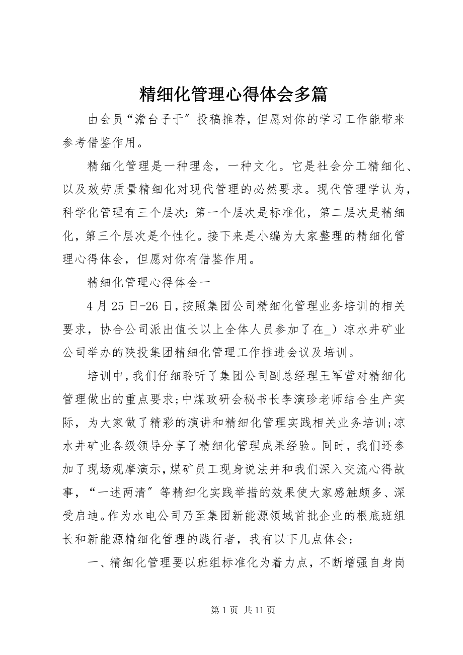 2023年精细化管理心得体会多篇.docx_第1页