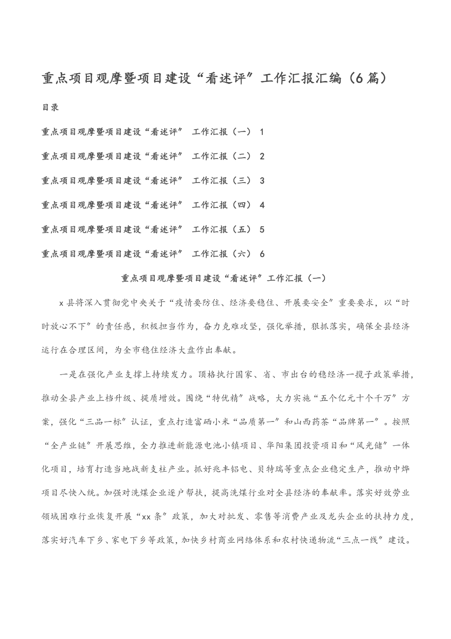 重点项目观摩暨项目建设“看述评”工作汇报汇编（6篇）.docx_第1页