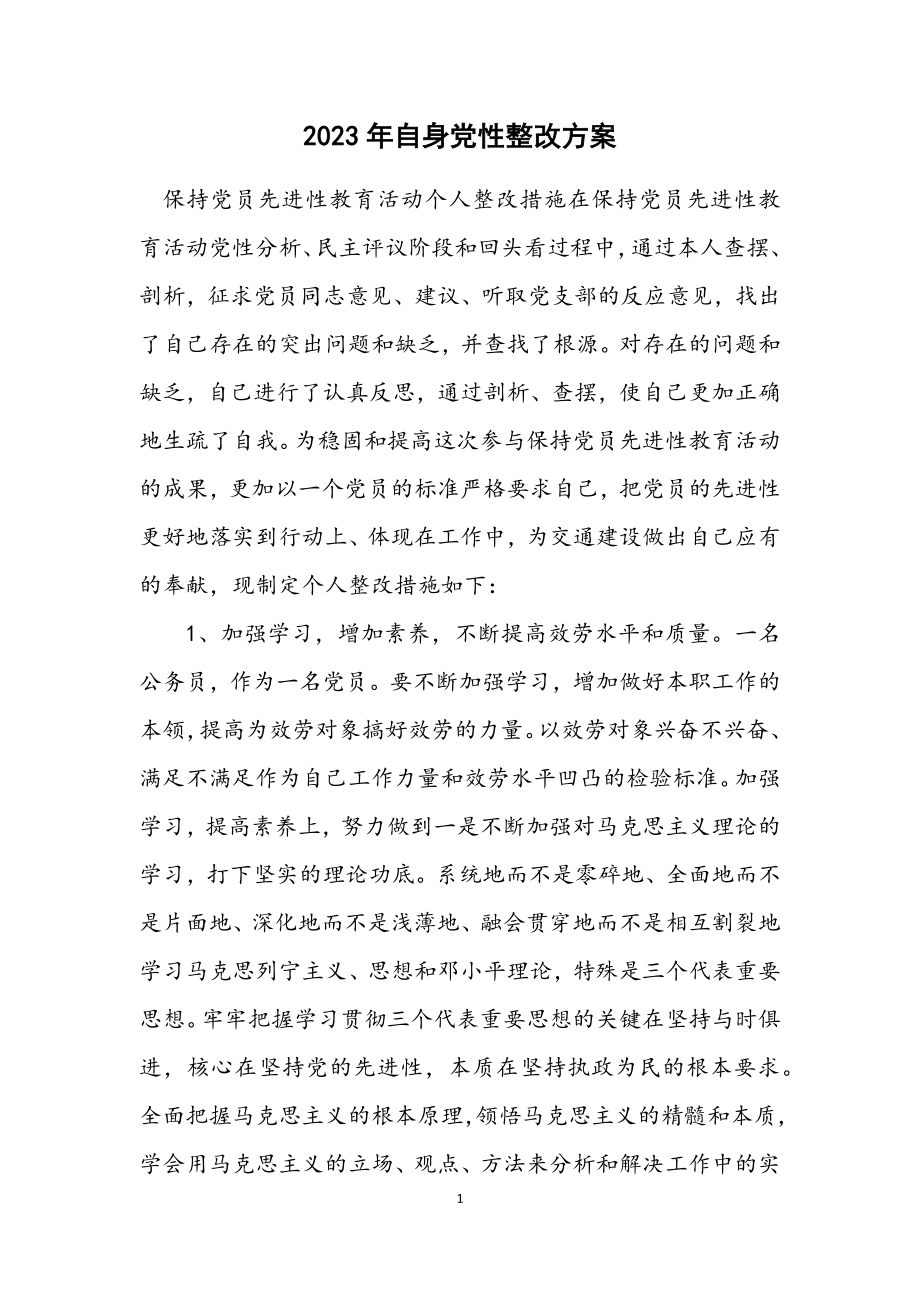 2023年自身党性整改方案2.docx_第1页