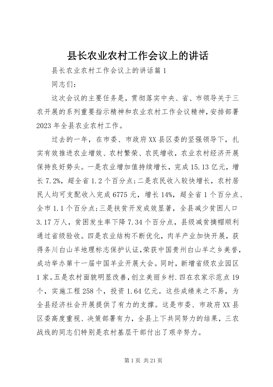 2023年县长农业农村工作会议上的致辞.docx_第1页