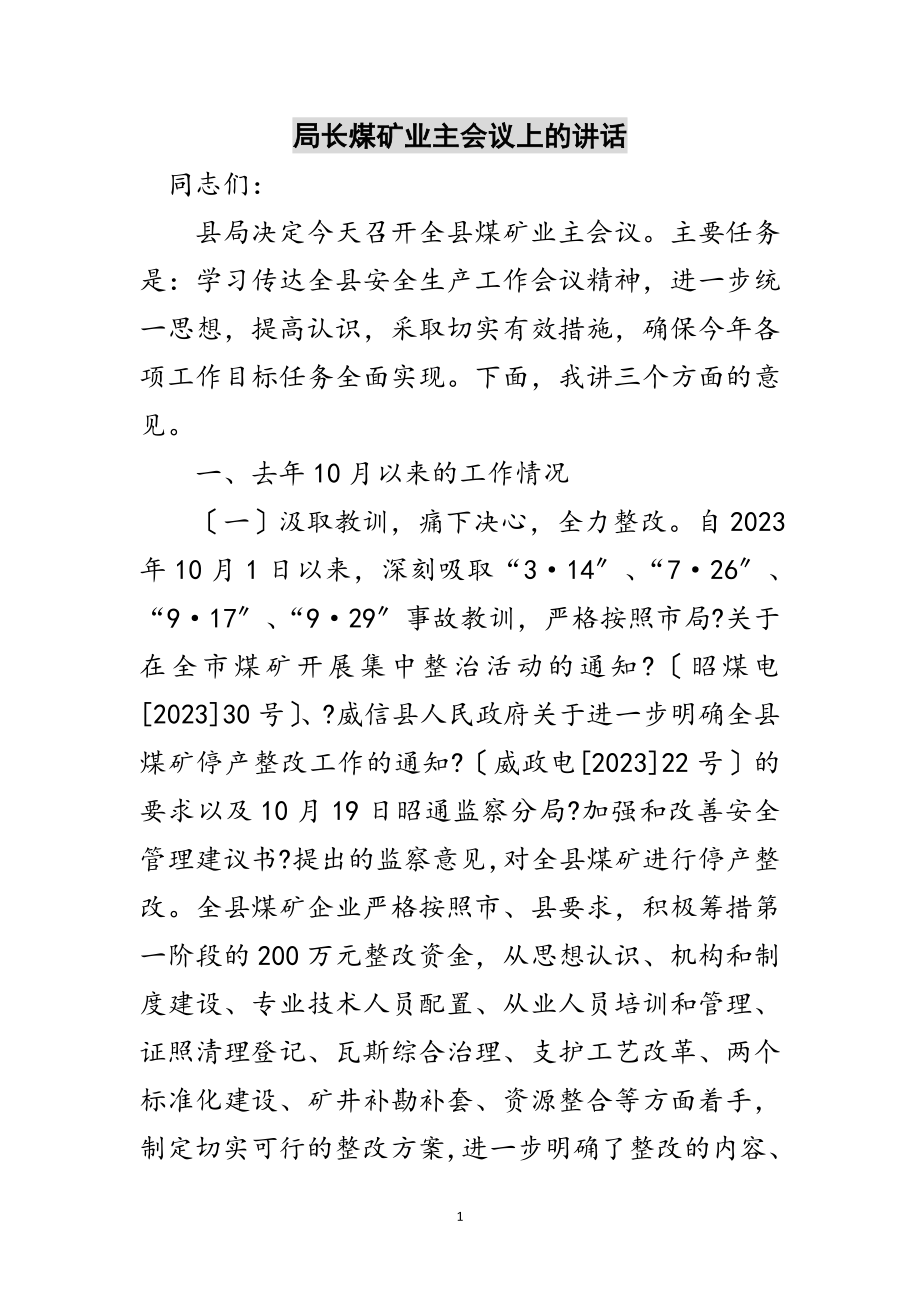 2023年局长煤矿业主会议上的讲话范文.doc_第1页