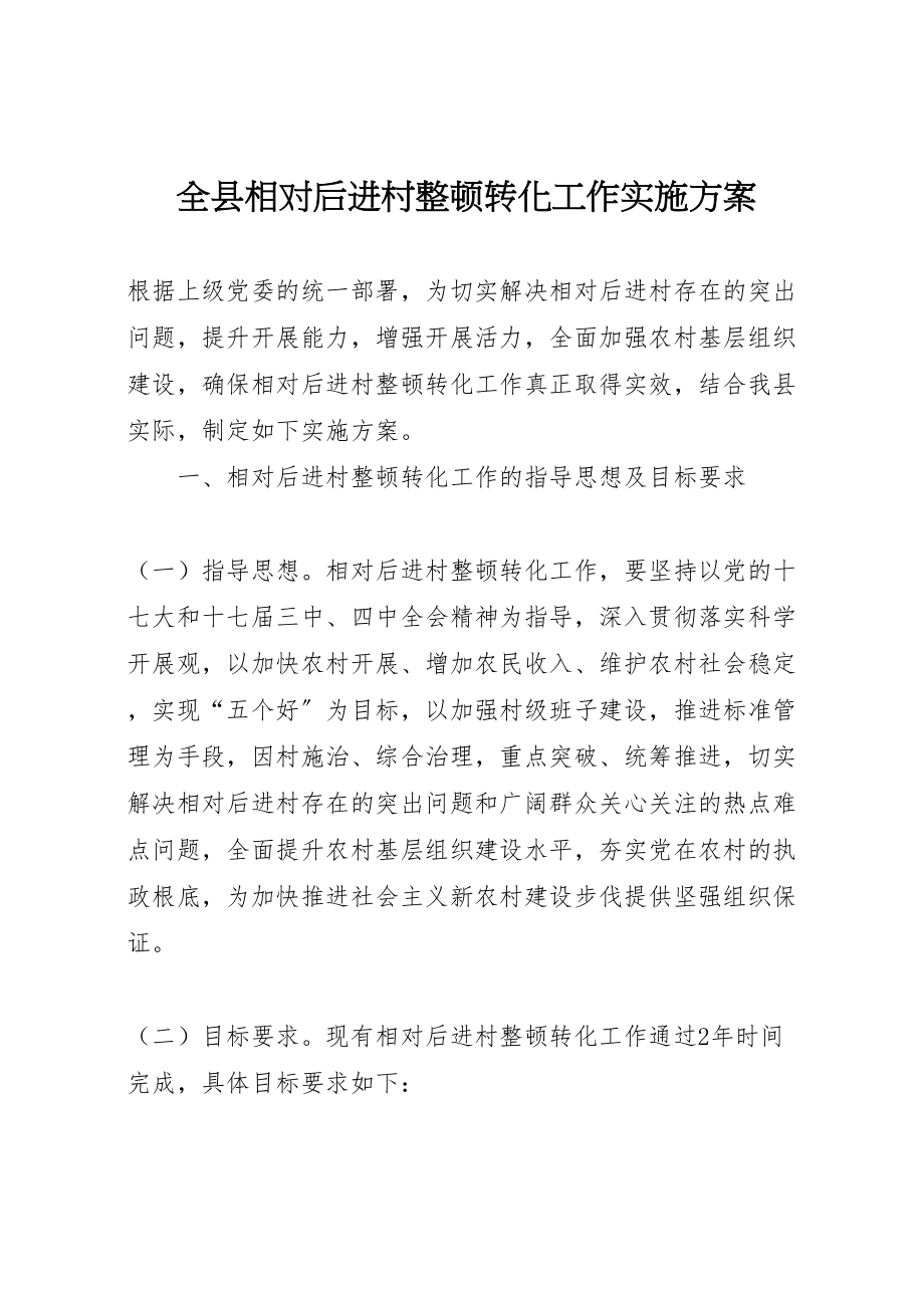 2023年全县相对后进村整顿转化工作实施方案.doc_第1页