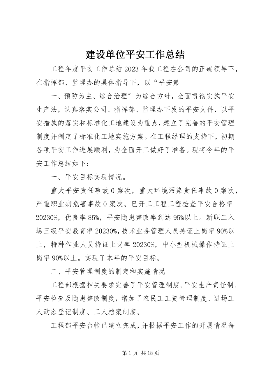 2023年建设单位安全工作总结.docx_第1页