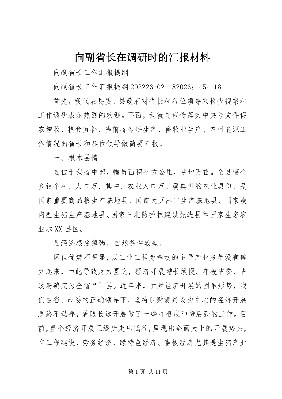 2023年向副省长在调研时的汇报材料.docx_第1页