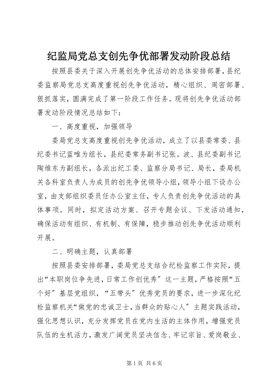 2023年纪监局党总支创先争优部署发动阶段总结.docx_第1页