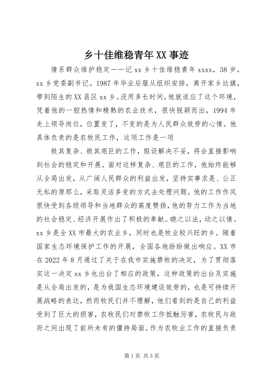 2023年乡十佳维稳青年XX事迹.docx_第1页