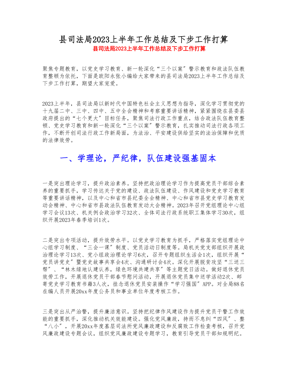 县司法局2023上半年工作总结及下步工作打算.doc_第1页