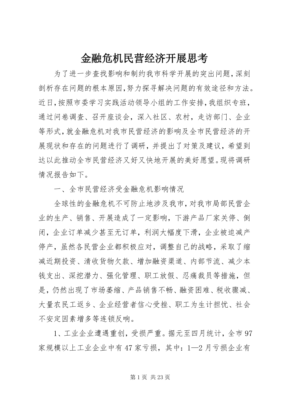 2023年金融危机民营经济发展思考.docx_第1页