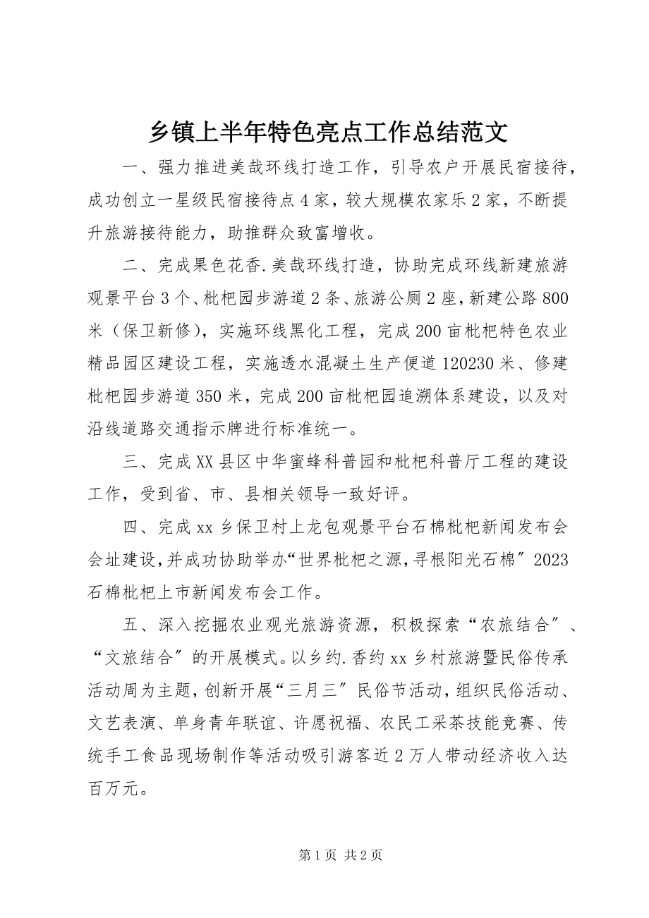 2023年乡镇上半年特色亮点工作总结.docx_第1页