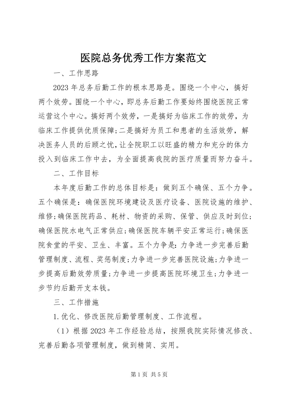 2023年医院总务优秀工作计划.docx_第1页