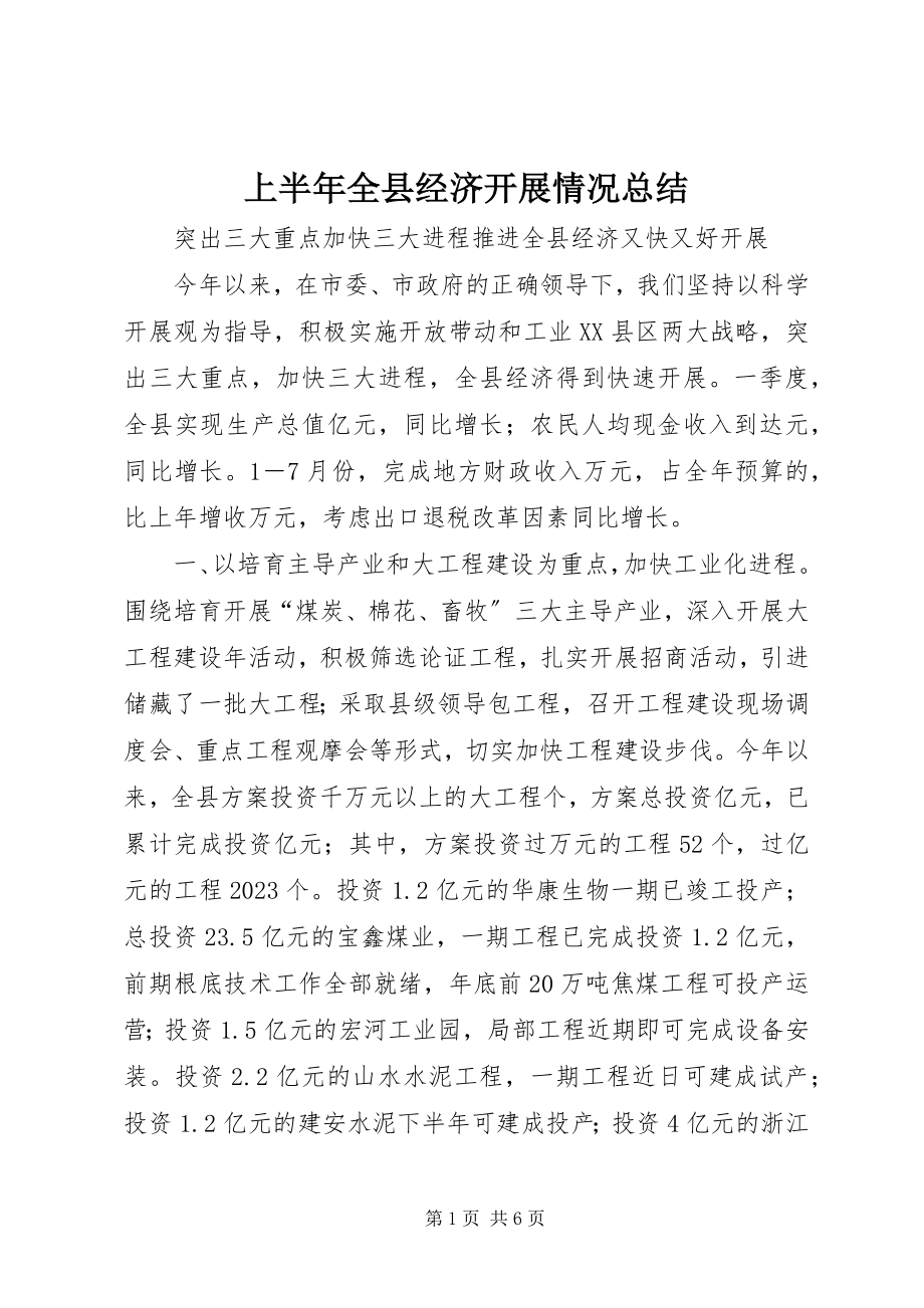 2023年上半年全县经济发展情况总结.docx_第1页