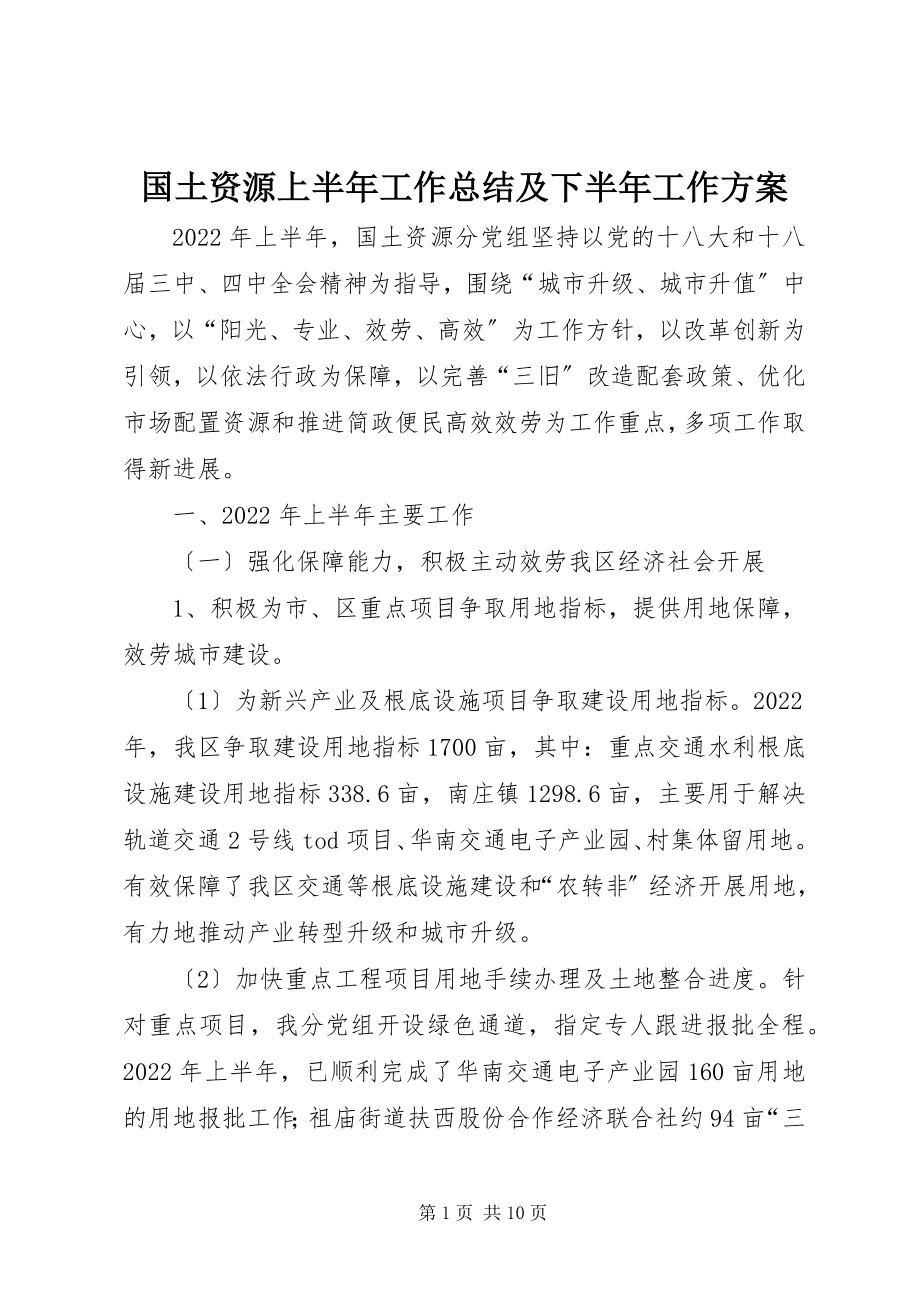 2023年国土资源上半年工作总结及下半工作计划.docx_第1页